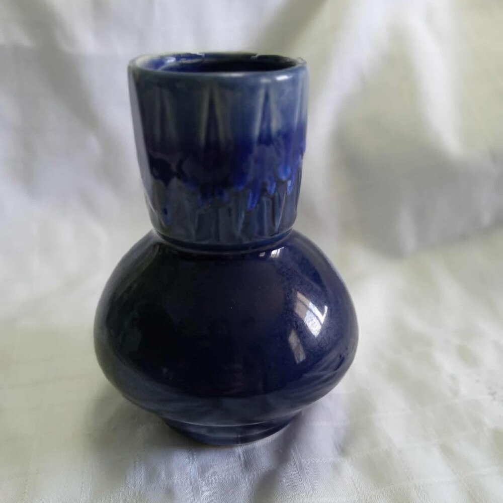 Vintage Colbalt Blue Peacock Japanese Decorative Ceramic with Blue Gradient